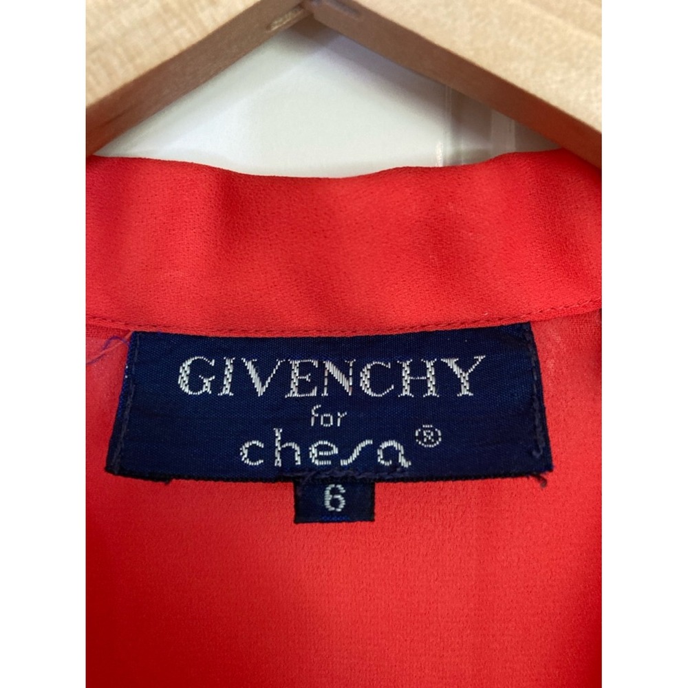 Vtg Givenchy for Chesa Red Short Sleeve‎ Button-Down Blouse Size 6 Classic Sheer - Picture 2 of 9